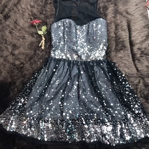 Ruby Rox formal full mini dress black silver Sz 13